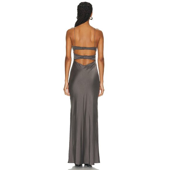 St. Agni Soft Silk Bra Bias Slip Dress in Pewter Grey - Picture 3 of 3